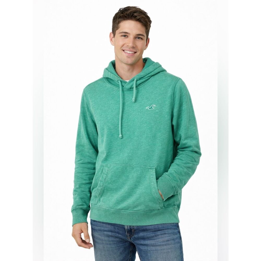 Hollister Green Logo Pullover Hoodie Kangaroo Pocket Drawstring Sweatshirt Small